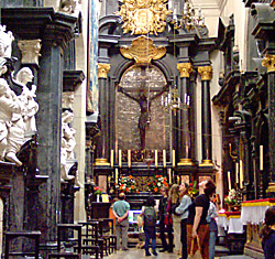 Huge crucifix of Poland's queen-saint Jadwiga in the Wawel Cathedral in Krakow
