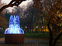 Krakow's Planty gardens in winter the winter fountain fountain of light in Krakow's Planty garden