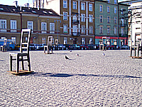 memorial to the victims of the Krakow ghetto in the World War 2 on Plac Bohaterow Ghetta square Plac Bohaterow Ghetta, memorial to the victims of the Krakow ghetto in the World War 2