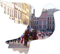 on the central square of Krakow in Poland on the central square of Krakow