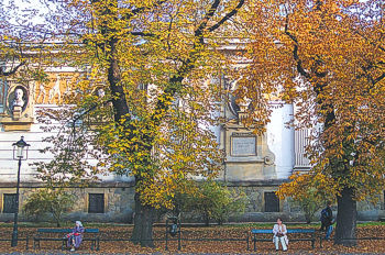Golden autumn at  Planty gardens in Krakow
