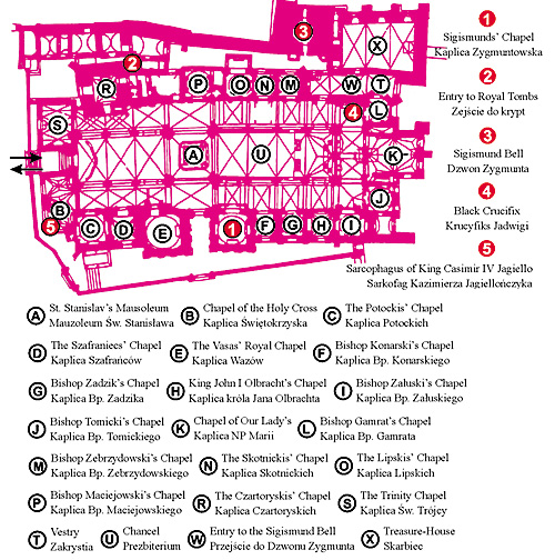 the layout of the Wawel Cathedral in Krakow