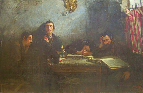 Samuel Hirszenberg's painting of 1887 showing a school of Talmudists