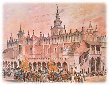 Cloth Hall in Krakow at the turn of 19th century Cloth Hall in Krakow, a Renaissance shopping center, in the late 19th century